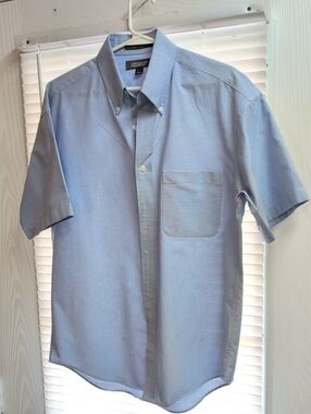 Stafford Men’s (15.5) Short-Sleeve Button-Down Shirt in Steel Blue